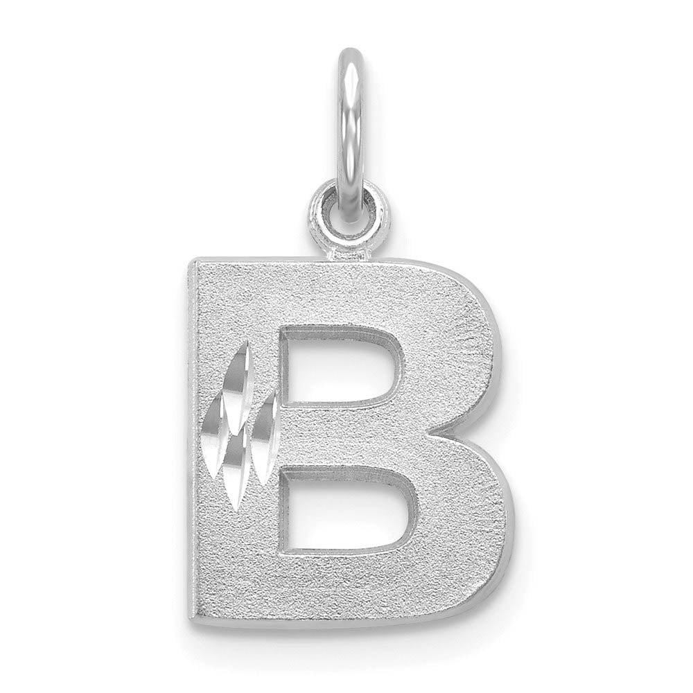 14k White Gold, Julia Collection, Small Satin Block Initial B Pendant, Item P10423-B by The Black Bow Jewelry Co.