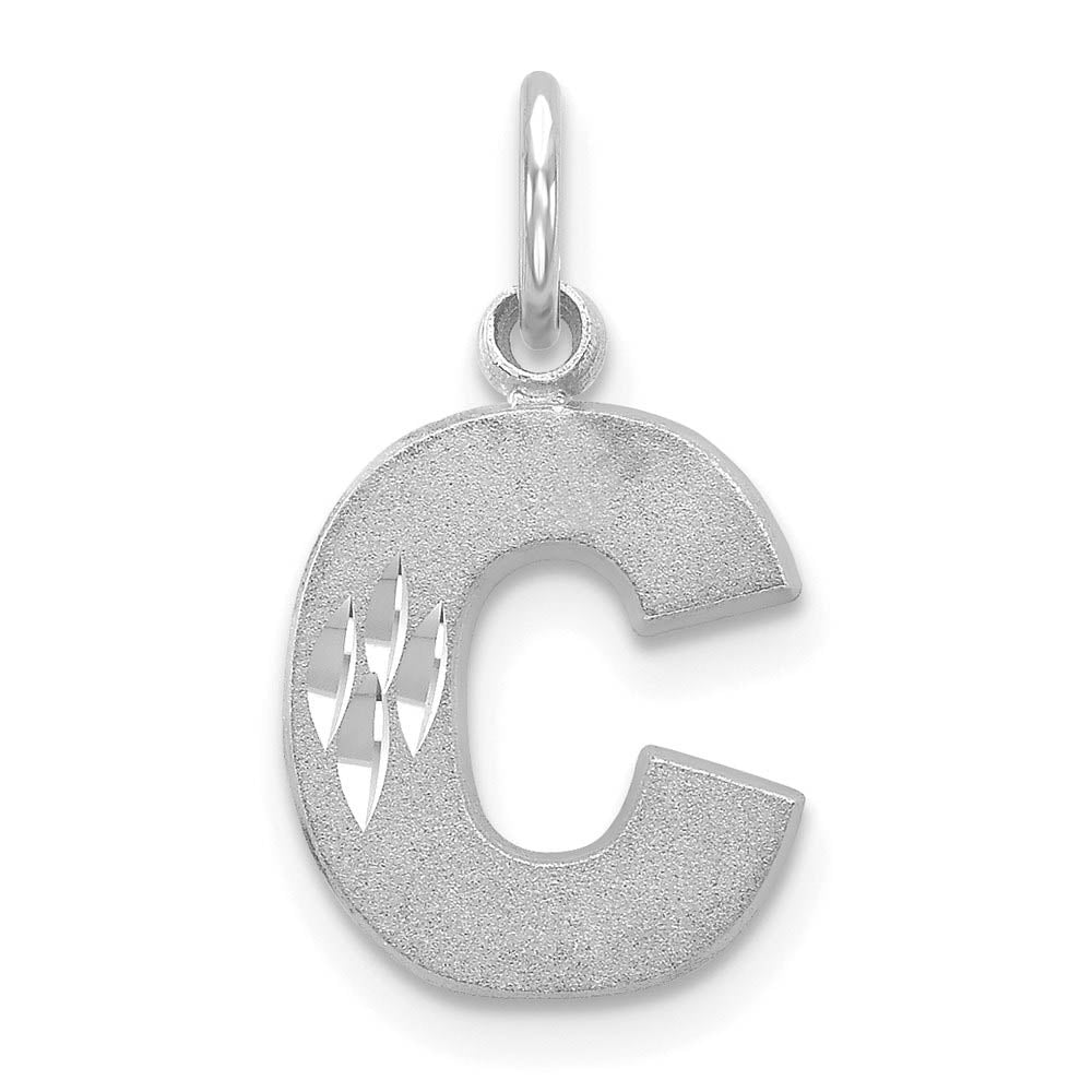 14k White Gold, Julia Collection, Small Satin Block Initial C Pendant, Item P10423-C by The Black Bow Jewelry Co.