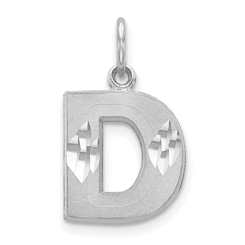 14k White Gold, Julia Collection, Small Satin Block Initial D Pendant, Item P10423-D by The Black Bow Jewelry Co.