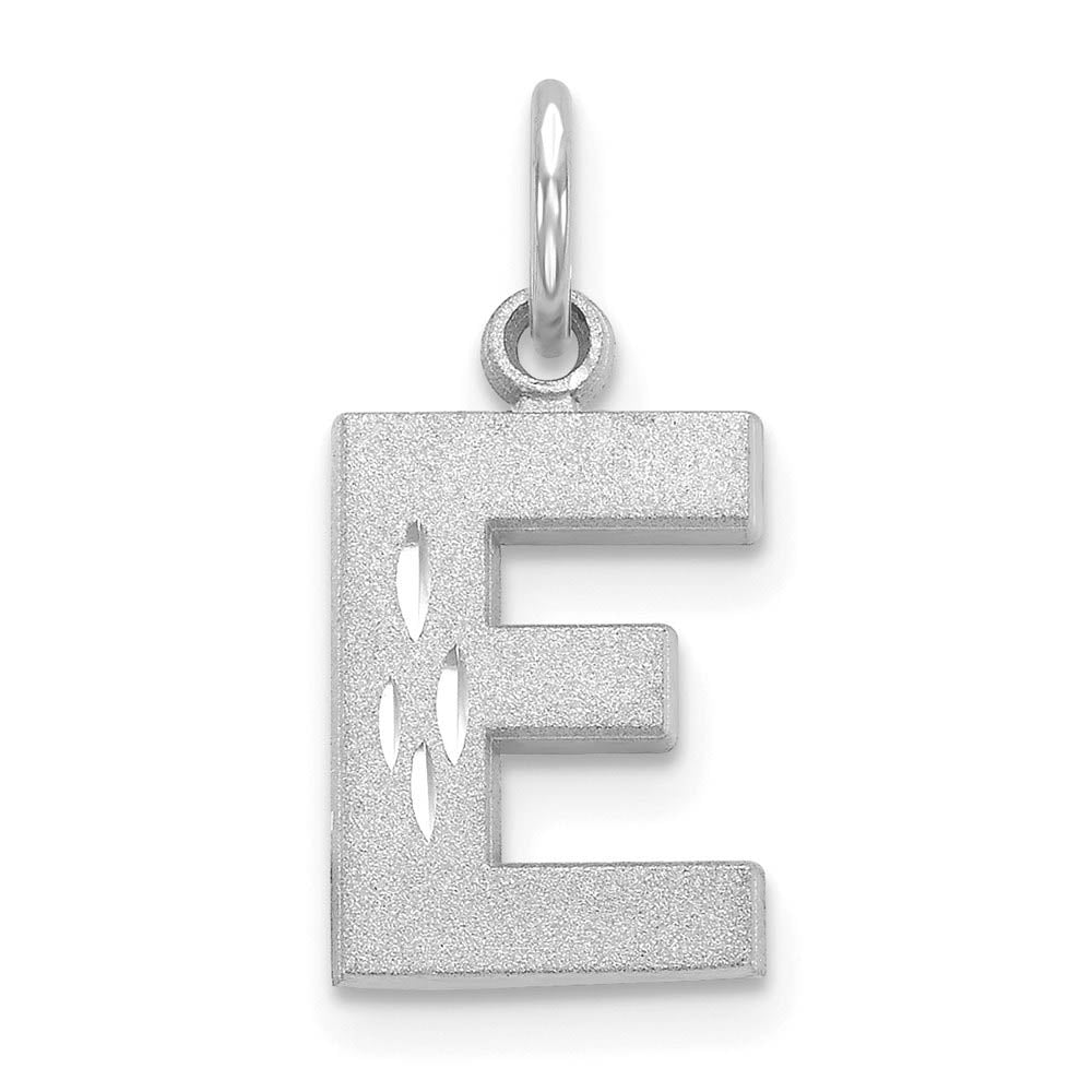 14k White Gold, Julia Collection, Small Satin Block Initial E Pendant, Item P10423-E by The Black Bow Jewelry Co.