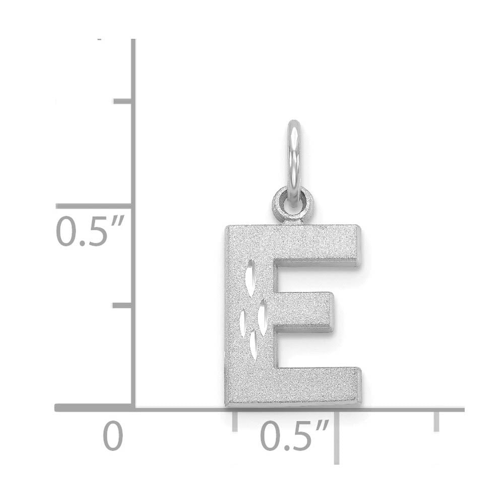 Alternate view of the 14k White Gold, Julia Collection, Small Satin Block Initial E Pendant by The Black Bow Jewelry Co.