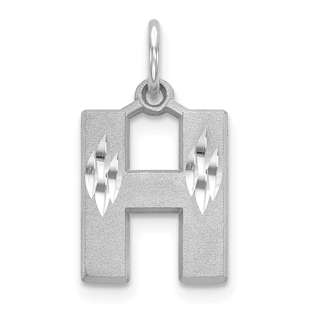 14k White Gold, Julia Collection, Small Satin Block Initial H Pendant, Item P10423-H by The Black Bow Jewelry Co.