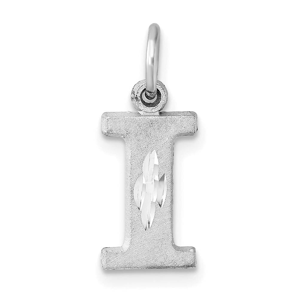 14k White Gold, Julia Collection, Small Satin Block Initial I Pendant, Item P10423-I by The Black Bow Jewelry Co.