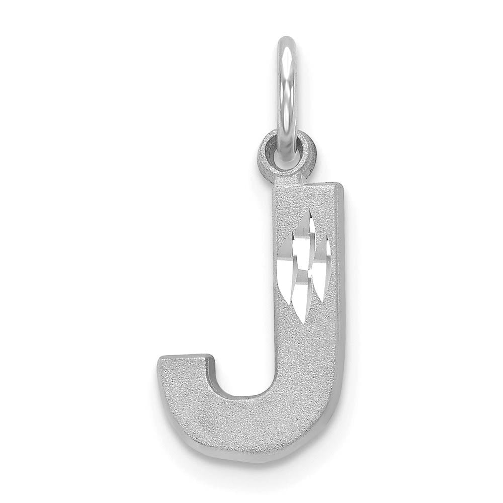 14k White Gold, Julia Collection, Small Satin Block Initial J Pendant, Item P10423-J by The Black Bow Jewelry Co.