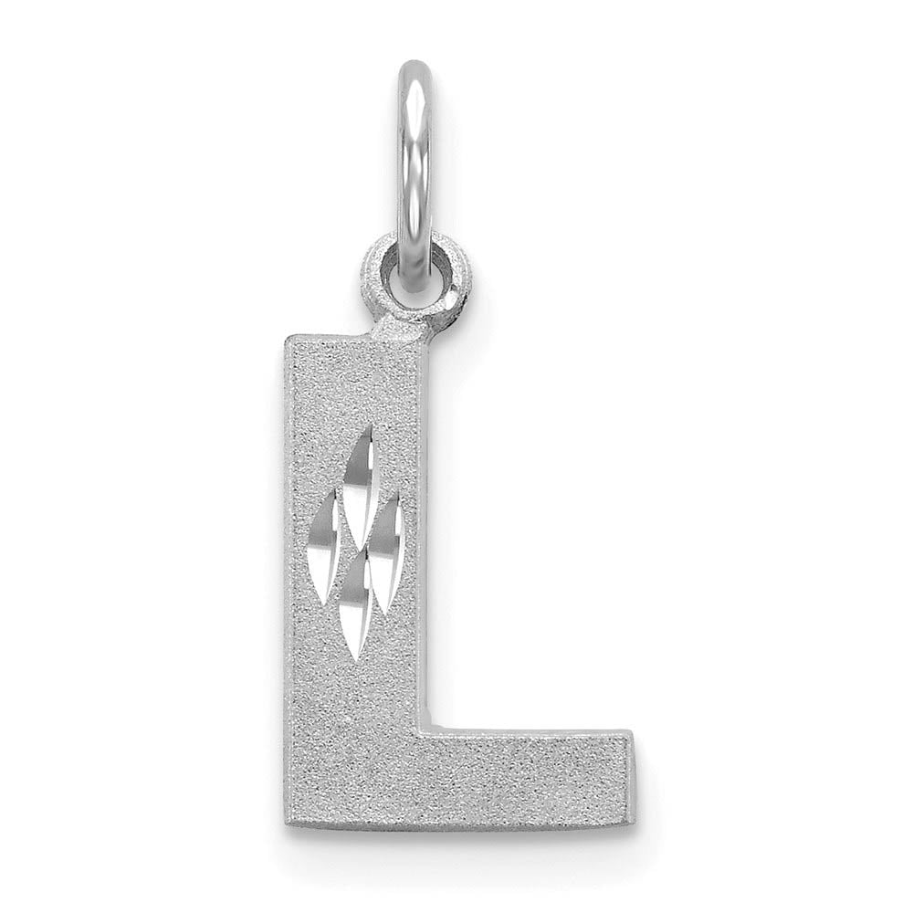 14k White Gold, Julia Collection, Small Satin Block Initial L Pendant, Item P10423-L by The Black Bow Jewelry Co.