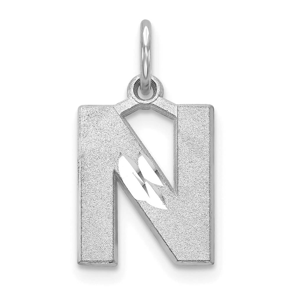 14k White Gold, Julia Collection, Small Satin Block Initial N Pendant, Item P10423-N by The Black Bow Jewelry Co.