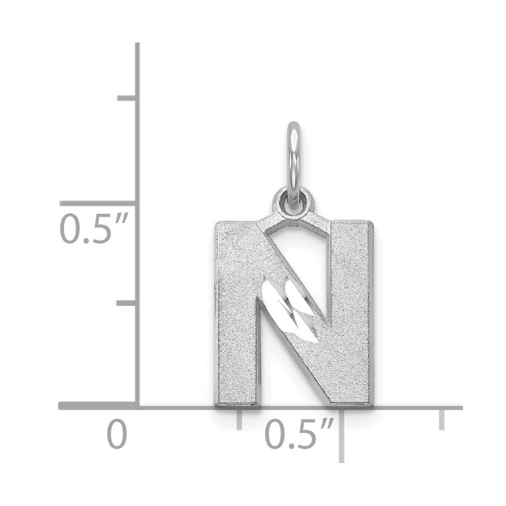 Alternate view of the 14k White Gold, Julia Collection, Small Satin Block Initial N Pendant by The Black Bow Jewelry Co.