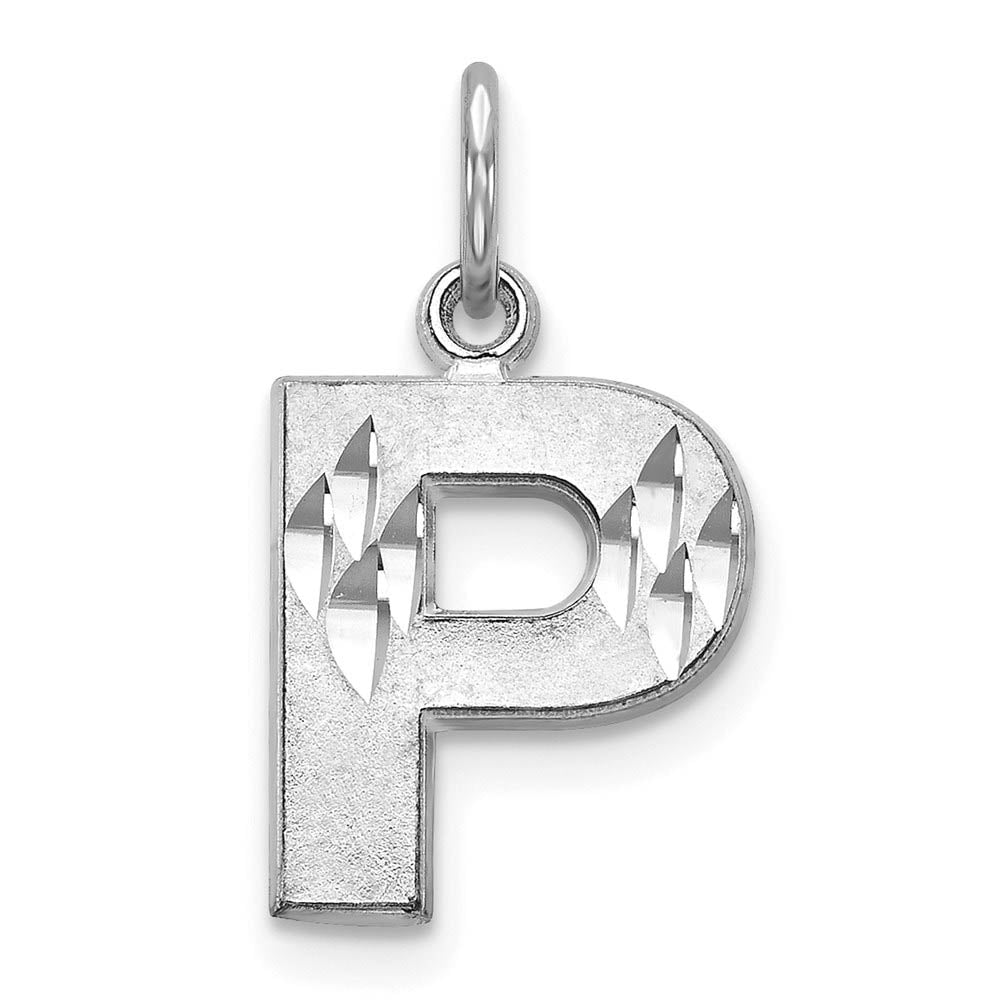 14k White Gold, Julia Collection, Small Satin Block Initial P Pendant, Item P10423-P by The Black Bow Jewelry Co.