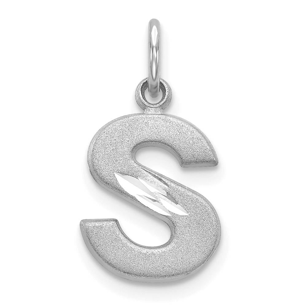 14k White Gold, Julia Collection, Small Satin Block Initial S Pendant, Item P10423-S by The Black Bow Jewelry Co.