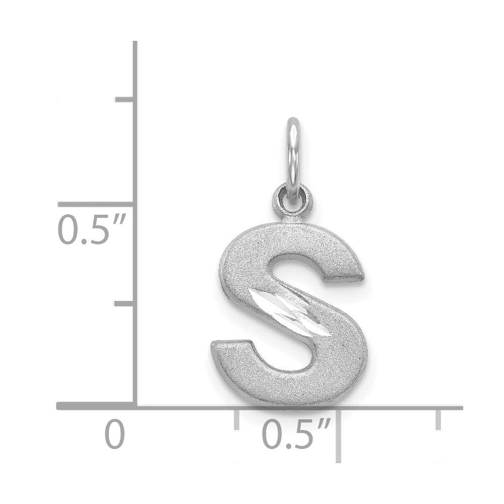 Alternate view of the 14k White Gold, Julia Collection, Small Satin Block Initial S Pendant by The Black Bow Jewelry Co.