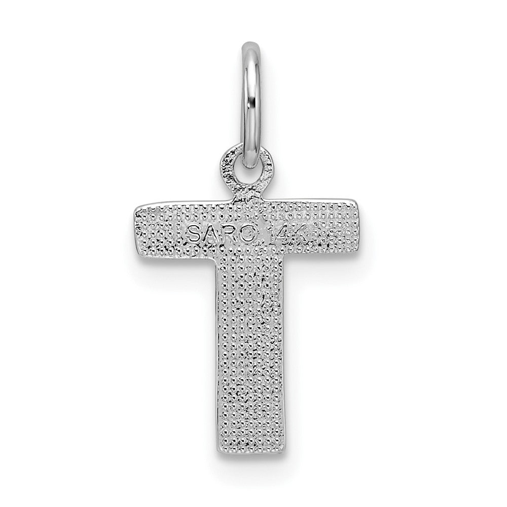 Alternate view of the 14k White Gold, Julia Collection, Small Satin Block Initial T Pendant by The Black Bow Jewelry Co.