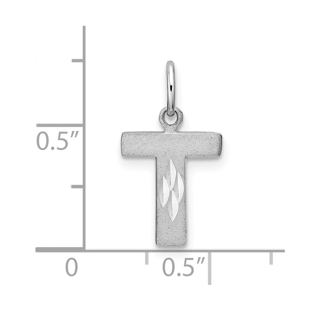 Alternate view of the 14k White Gold, Julia Collection, Small Satin Block Initial T Pendant by The Black Bow Jewelry Co.