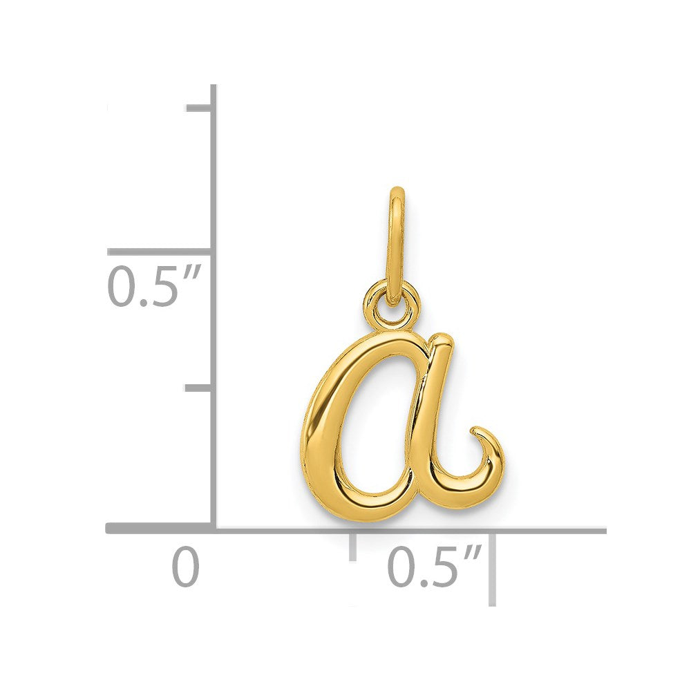 Alternate view of the 14k Yellow Gold, Claire Collection Mini Lower Case Initial A Charm by The Black Bow Jewelry Co.