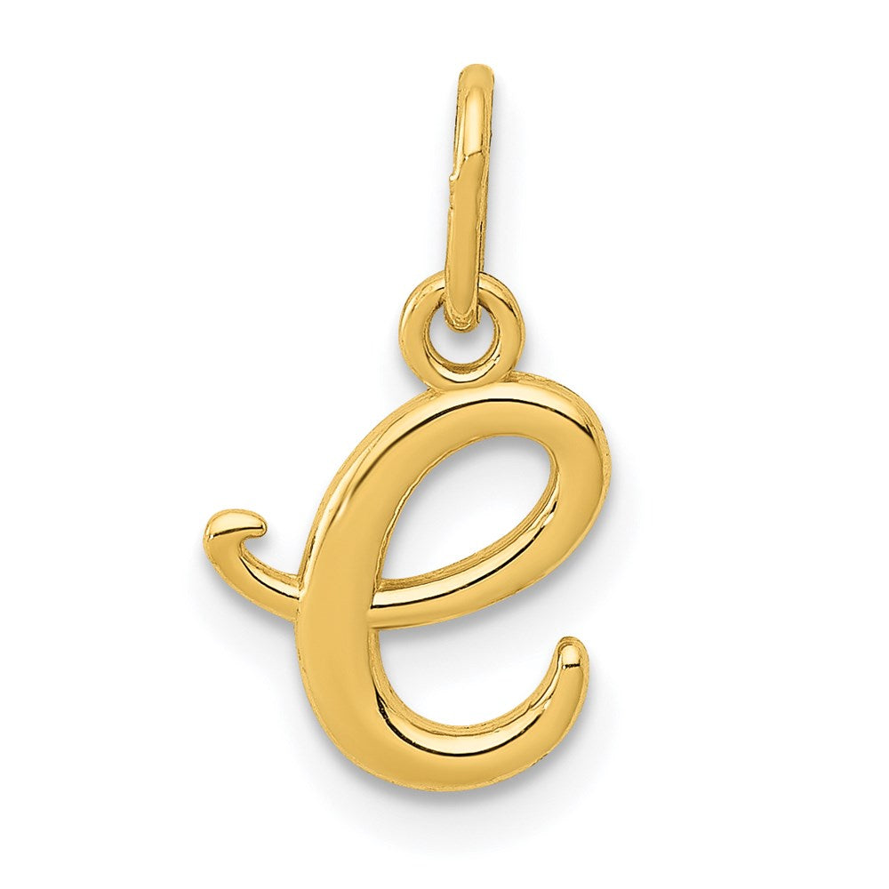 14k Yellow Gold, Claire Collection Mini Lower Case Initial E Charm, Item P10424-E by The Black Bow Jewelry Co.