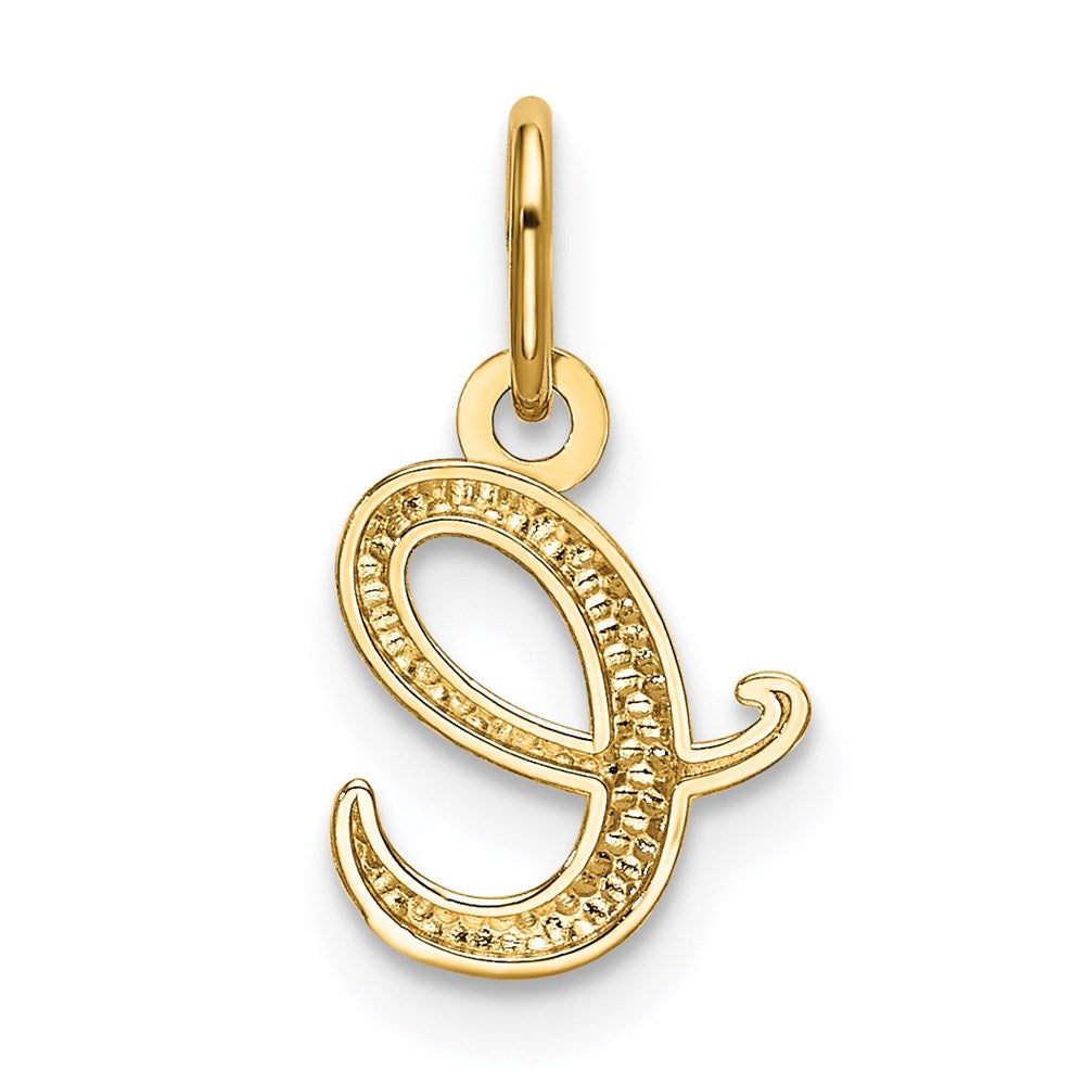 Alternate view of the 14k Yellow Gold, Claire Collection Mini Lower Case Initial E Charm by The Black Bow Jewelry Co.