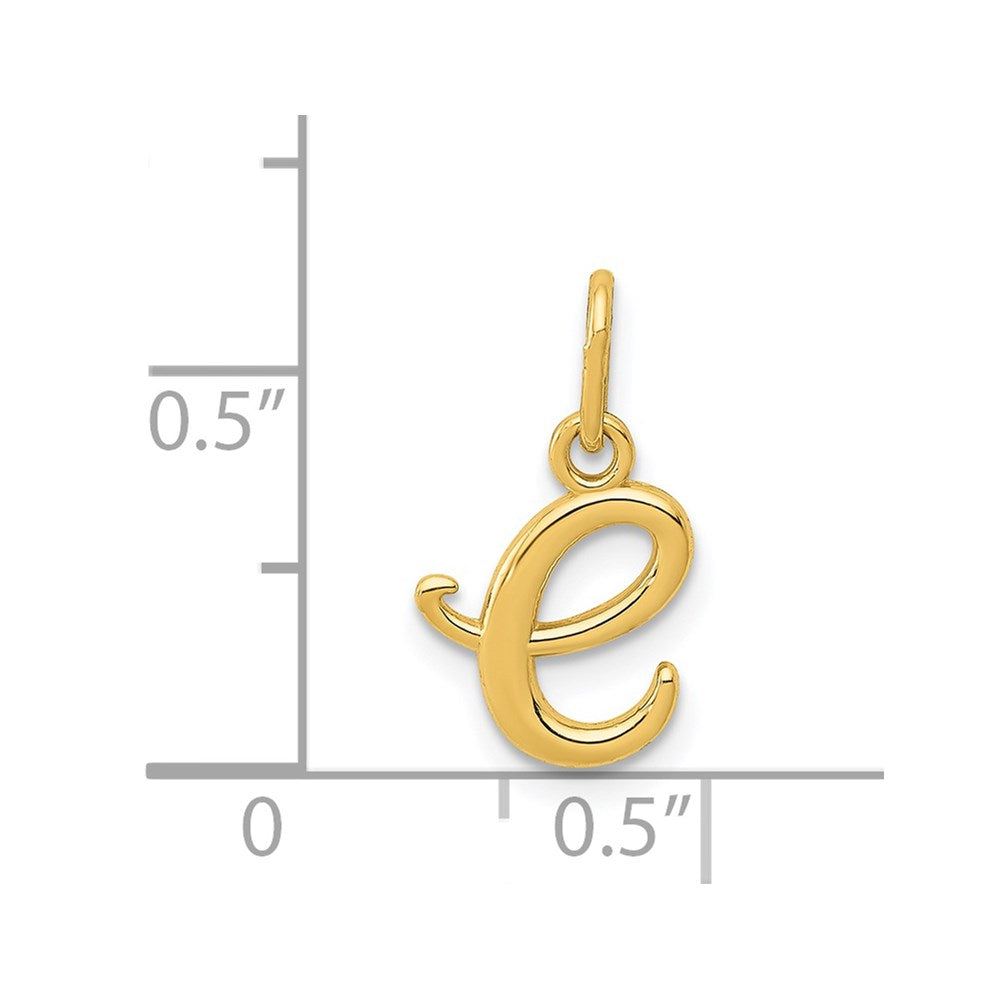 Alternate view of the 14k Yellow Gold, Claire Collection Mini Lower Case Initial E Charm by The Black Bow Jewelry Co.
