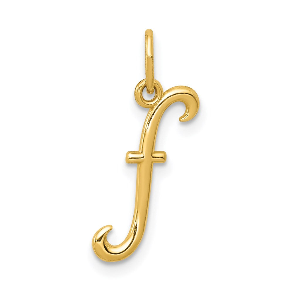 14k Yellow Gold, Claire Collection Mini Lower Case Initial F Charm, Item P10424-F by The Black Bow Jewelry Co.