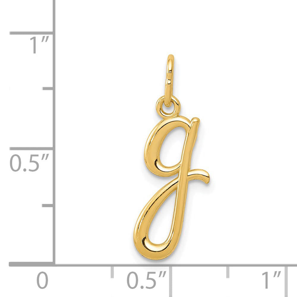 Alternate view of the 14k Yellow Gold, Claire Collection Mini Lower Case Initial G Charm by The Black Bow Jewelry Co.