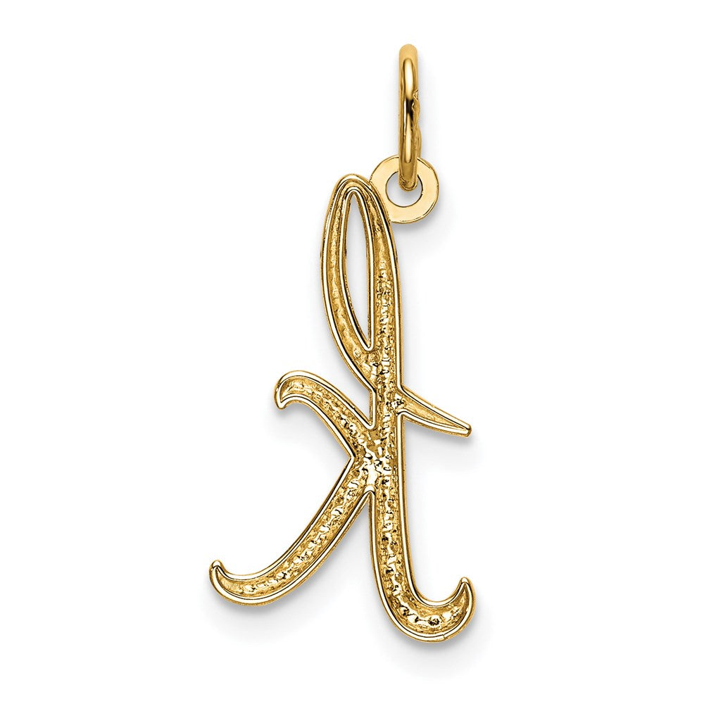 Alternate view of the 14k Yellow Gold, Claire Collection Mini Lower Case Initial K Charm by The Black Bow Jewelry Co.