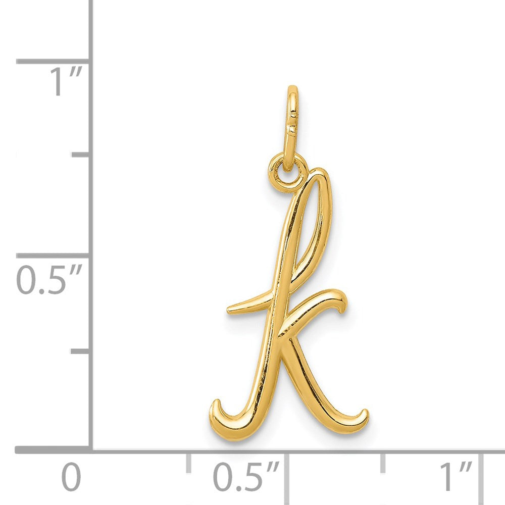 Alternate view of the 14k Yellow Gold, Claire Collection Mini Lower Case Initial K Charm by The Black Bow Jewelry Co.