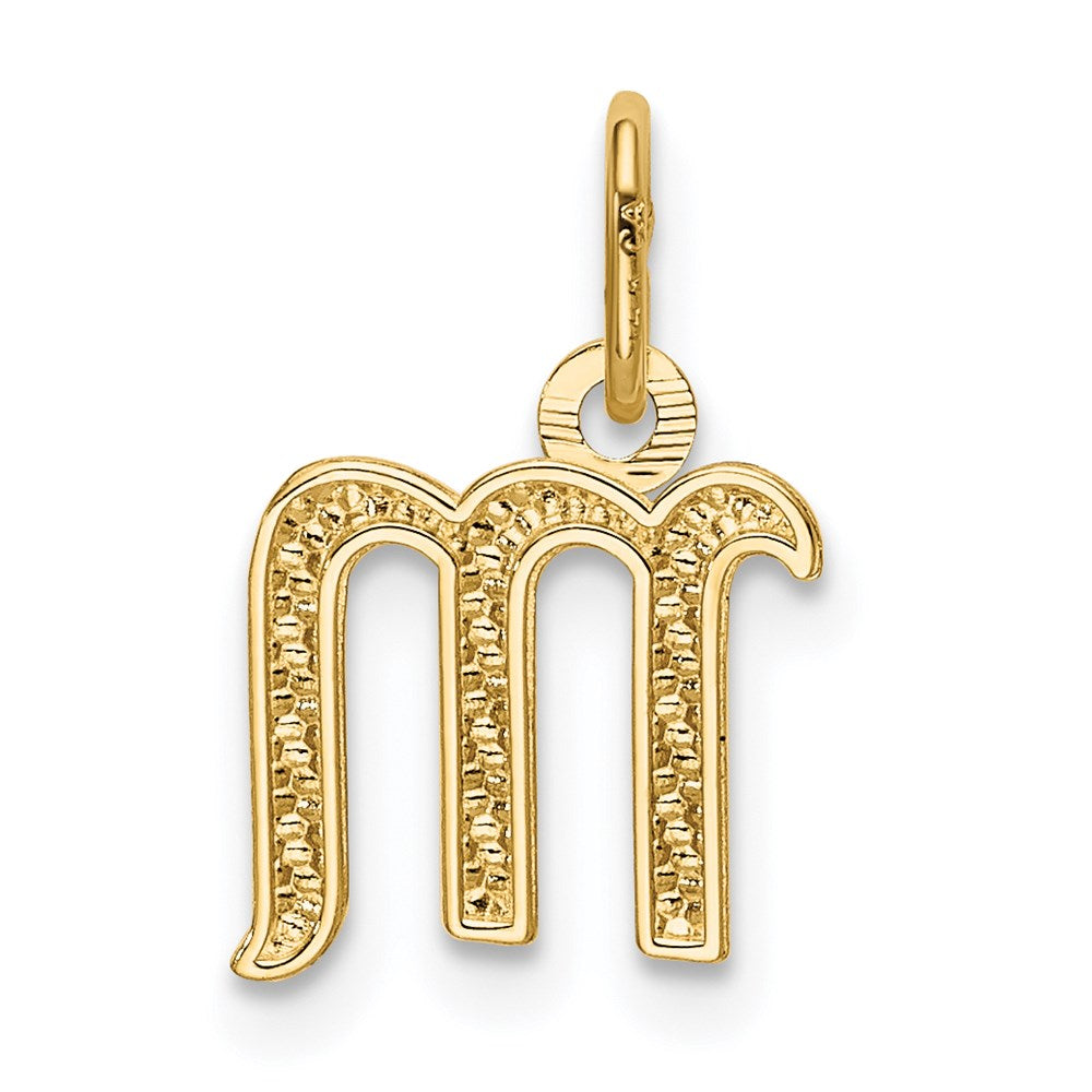 Alternate view of the 14k Yellow Gold, Claire Collection Mini Lower Case Initial M Charm by The Black Bow Jewelry Co.