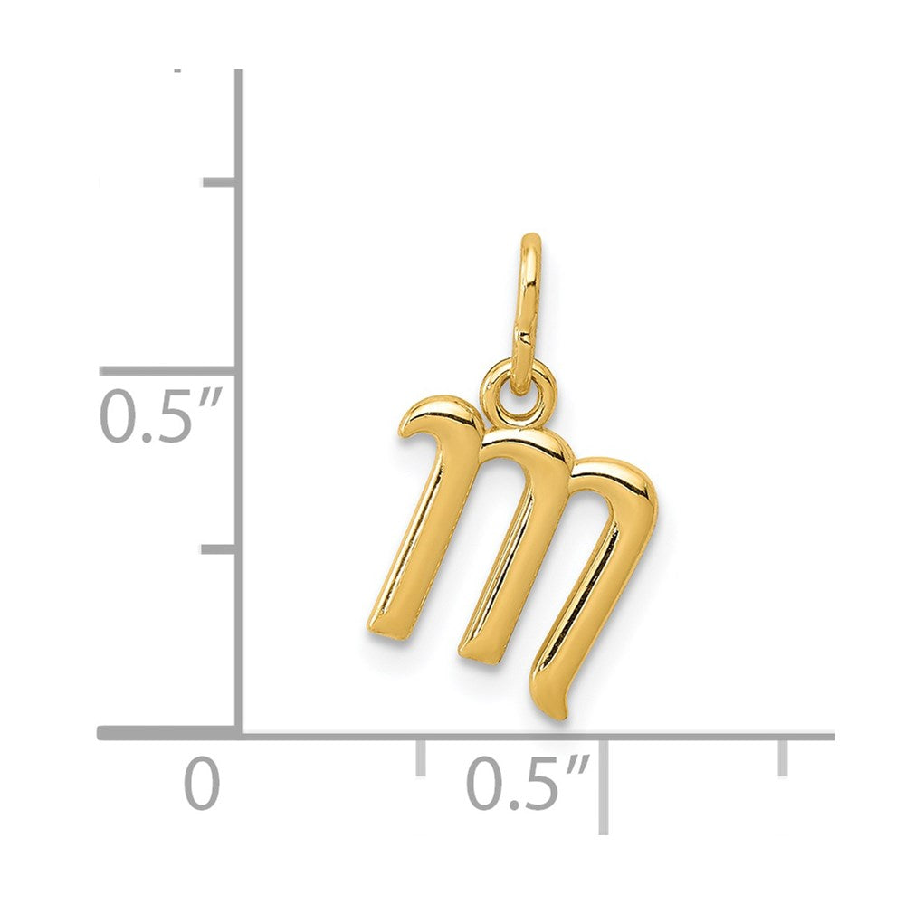 Alternate view of the 14k Yellow Gold, Claire Collection Mini Lower Case Initial M Charm by The Black Bow Jewelry Co.