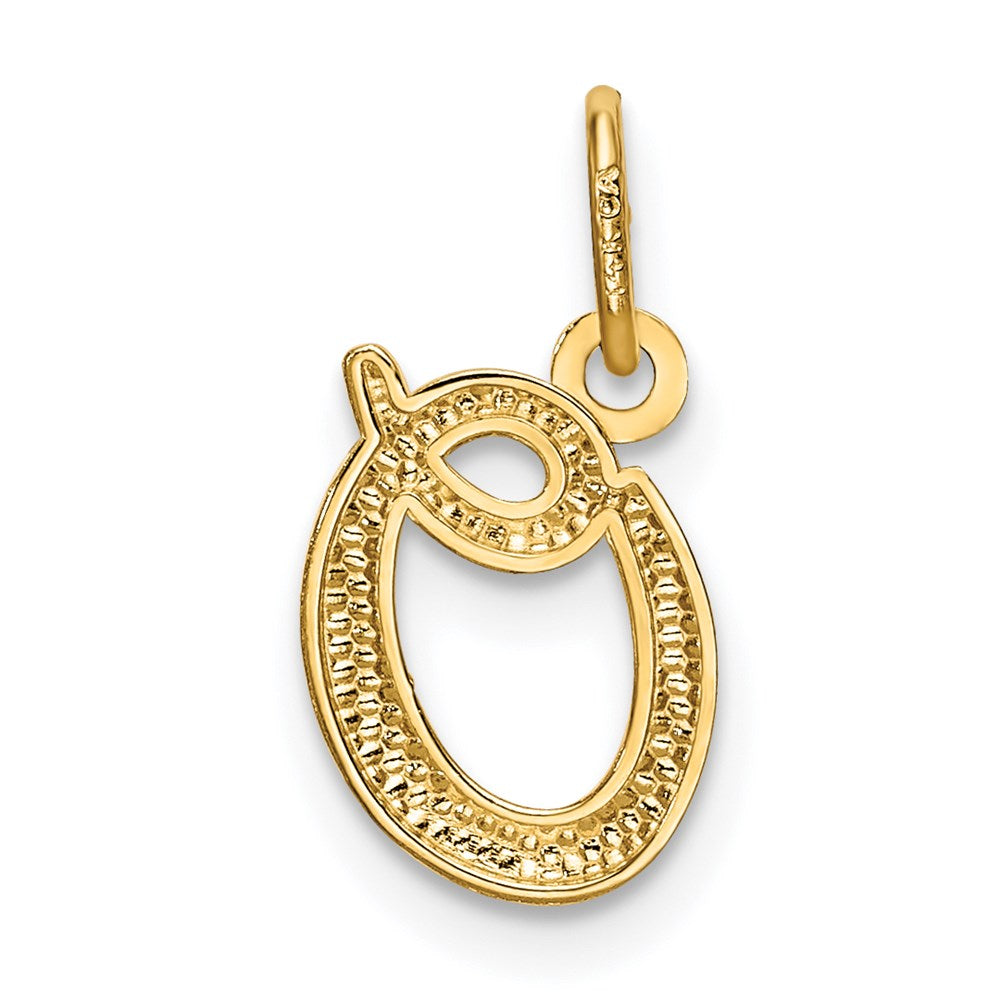 Alternate view of the 14k Yellow Gold, Claire Collection Mini Lower Case Initial O Charm by The Black Bow Jewelry Co.