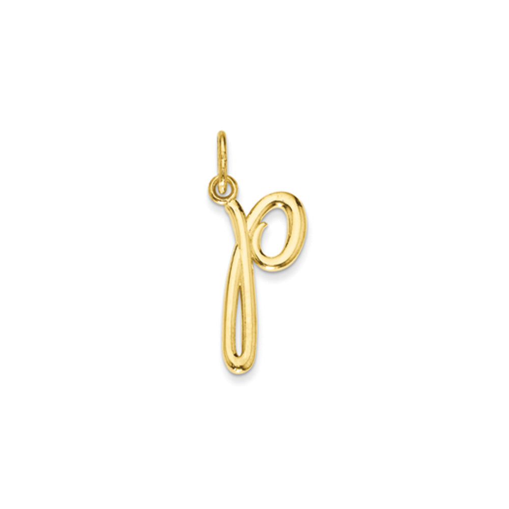 14k Yellow Gold, Claire Collection Mini Lower Case Initial P Charm, Item P10424-P by The Black Bow Jewelry Co.