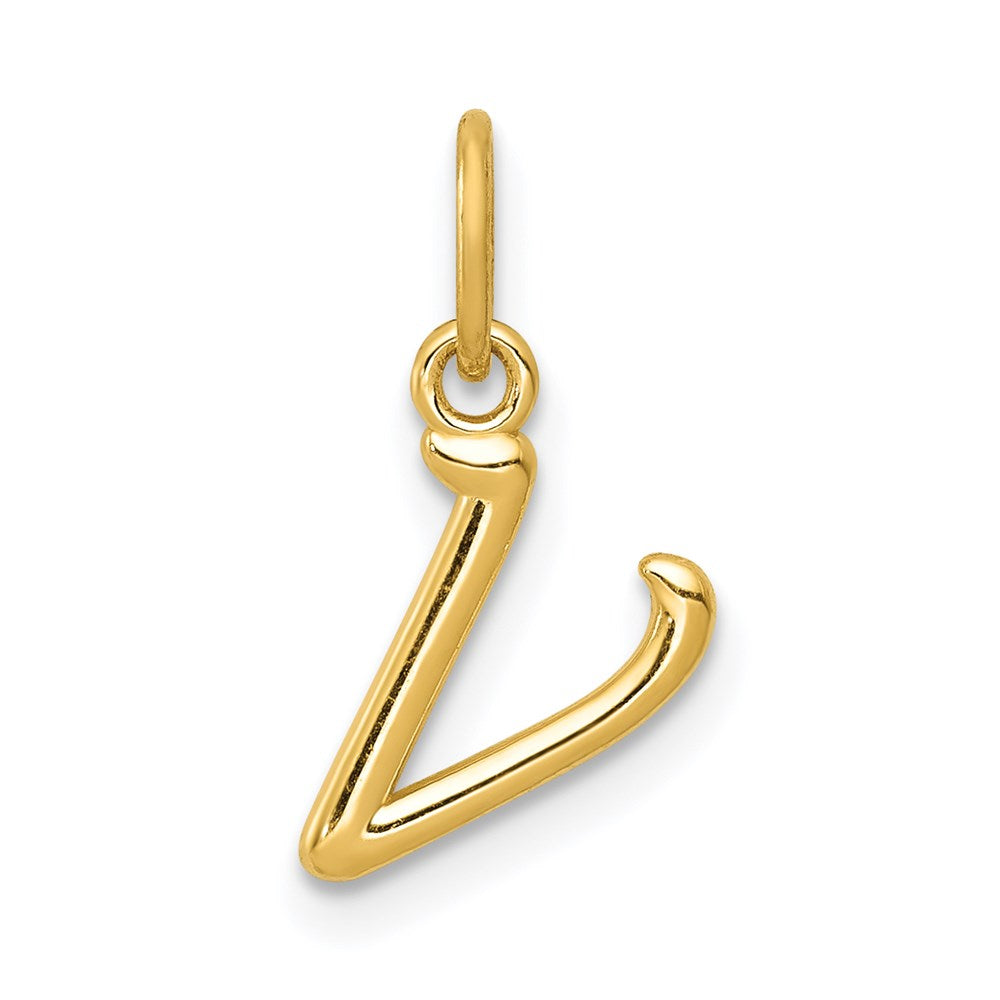 14k Yellow Gold, Claire Collection Mini Lower Case Initial V Charm, Item P10424-V by The Black Bow Jewelry Co.