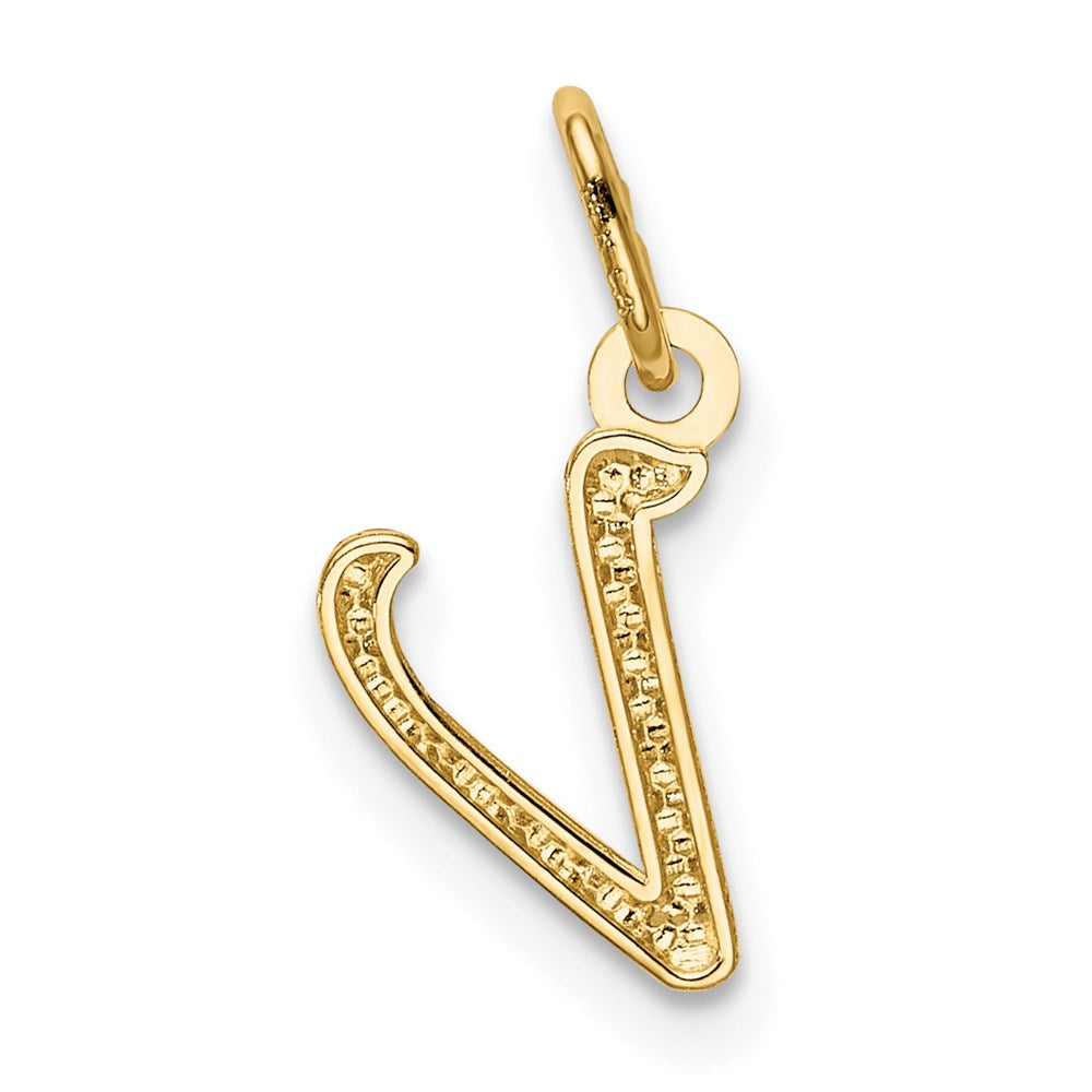 Alternate view of the 14k Yellow Gold, Claire Collection Mini Lower Case Initial V Charm by The Black Bow Jewelry Co.