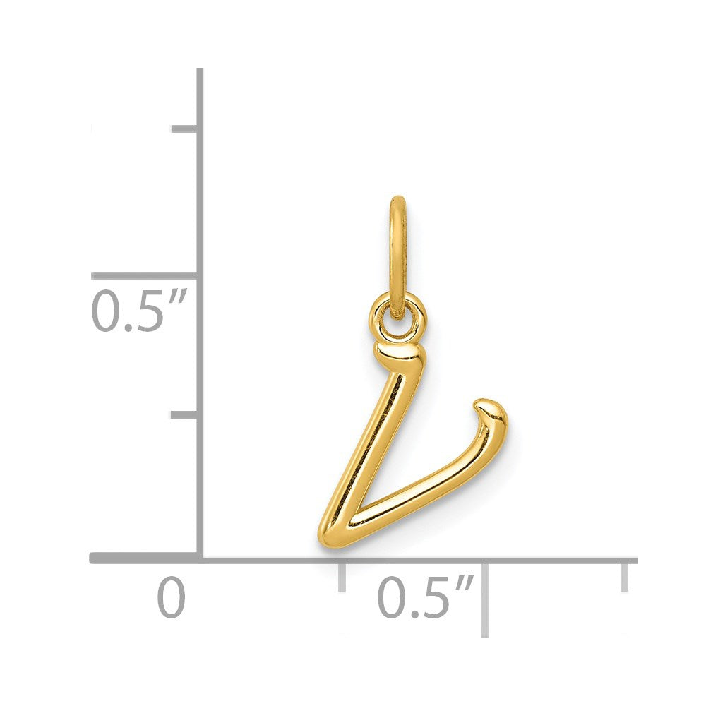 Alternate view of the 14k Yellow Gold, Claire Collection Mini Lower Case Initial V Charm by The Black Bow Jewelry Co.