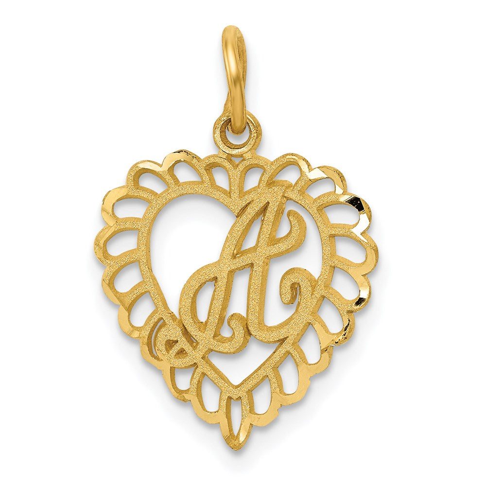 14k Yellow Gold, Grace Collection, Satin Heart Initial A Pendant, 15mm, Item P10425-A by The Black Bow Jewelry Co.