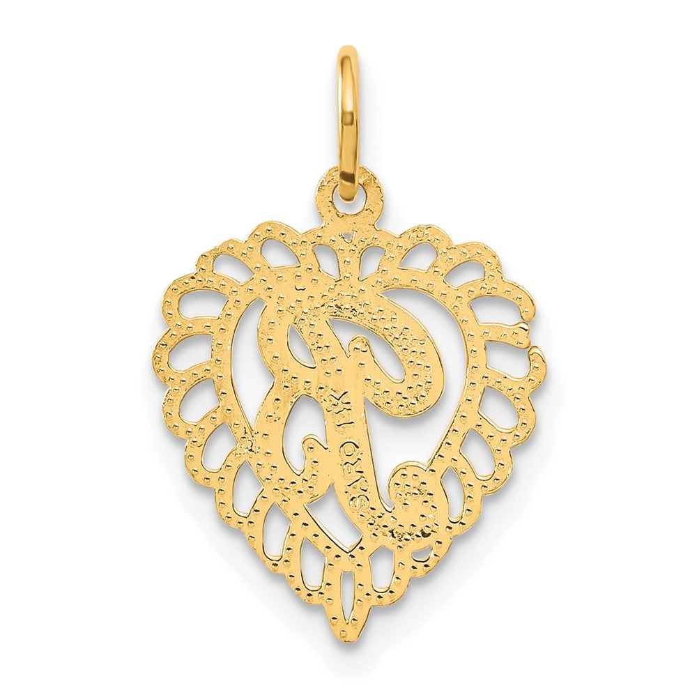 Alternate view of the 14k Yellow Gold, Grace Collection, Satin Heart Initial B Pendant, 15mm by The Black Bow Jewelry Co.