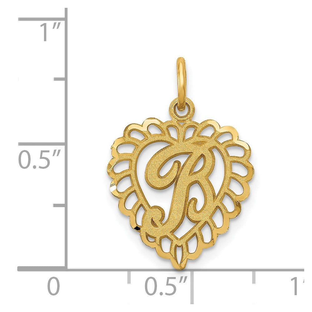 Alternate view of the 14k Yellow Gold, Grace Collection, Satin Heart Initial B Pendant, 15mm by The Black Bow Jewelry Co.