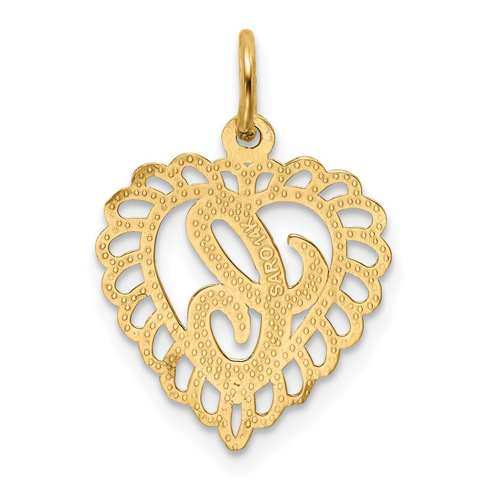 Alternate view of the 14k Yellow Gold, Grace Collection, Satin Heart Initial C Pendant, 15mm by The Black Bow Jewelry Co.