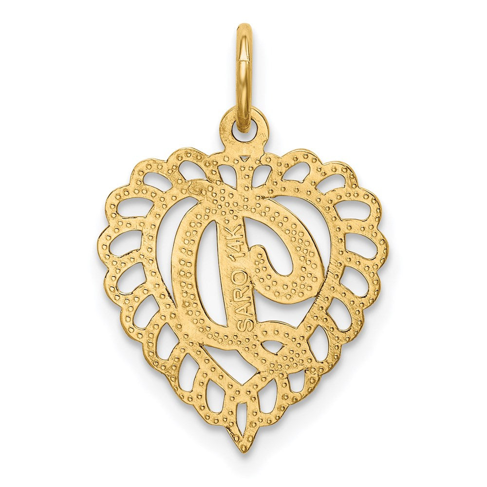Alternate view of the 14k Yellow Gold, Grace Collection, Satin Heart Initial D Pendant, 15mm by The Black Bow Jewelry Co.