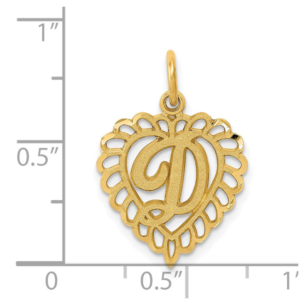 Alternate view of the 14k Yellow Gold, Grace Collection, Satin Heart Initial D Pendant, 15mm by The Black Bow Jewelry Co.