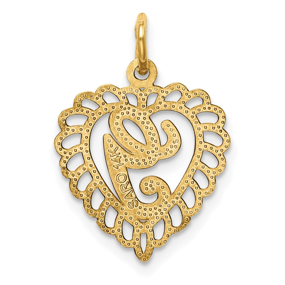 Alternate view of the 14k Yellow Gold, Grace Collection, Satin Heart Initial G Pendant, 15mm by The Black Bow Jewelry Co.