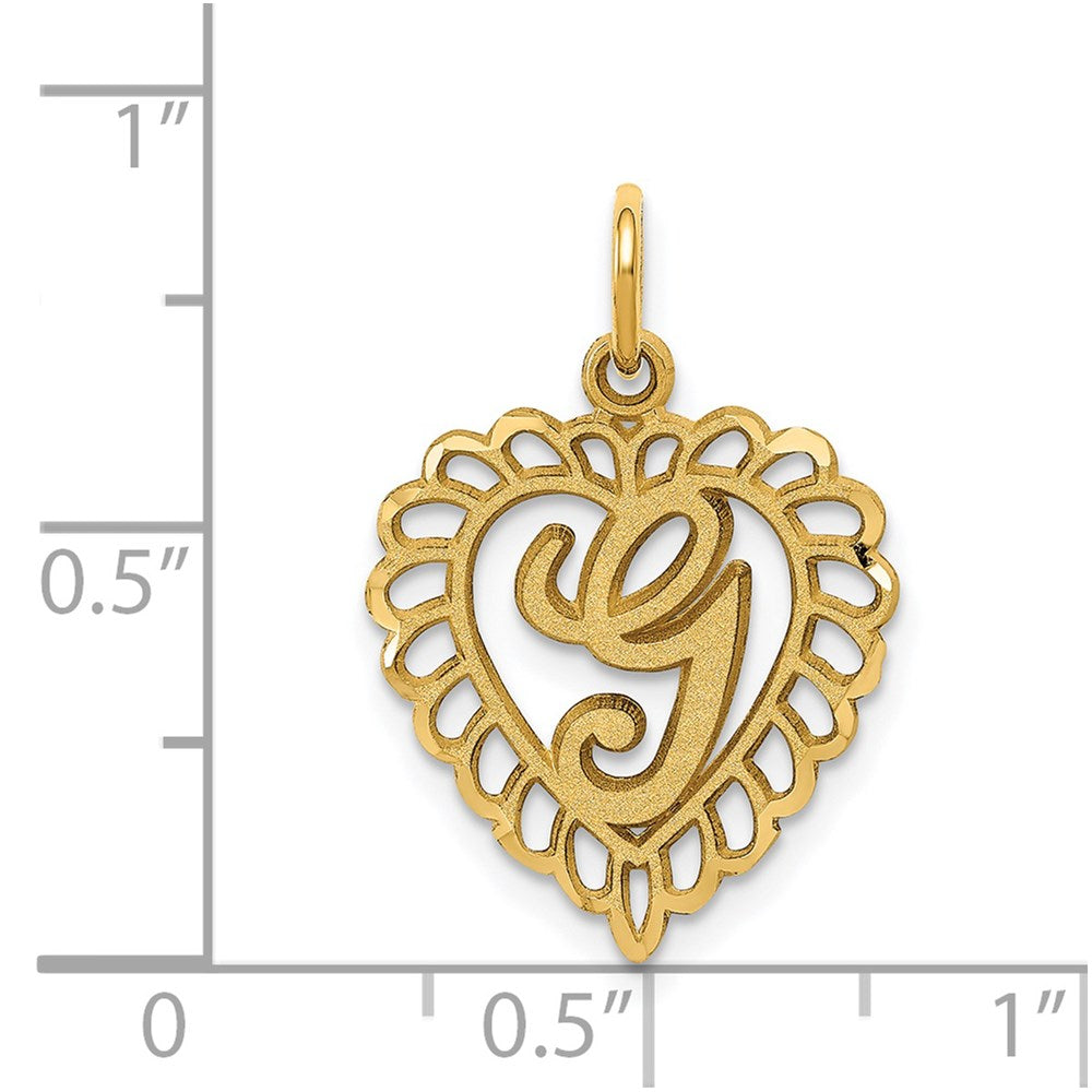 Alternate view of the 14k Yellow Gold, Grace Collection, Satin Heart Initial G Pendant, 15mm by The Black Bow Jewelry Co.