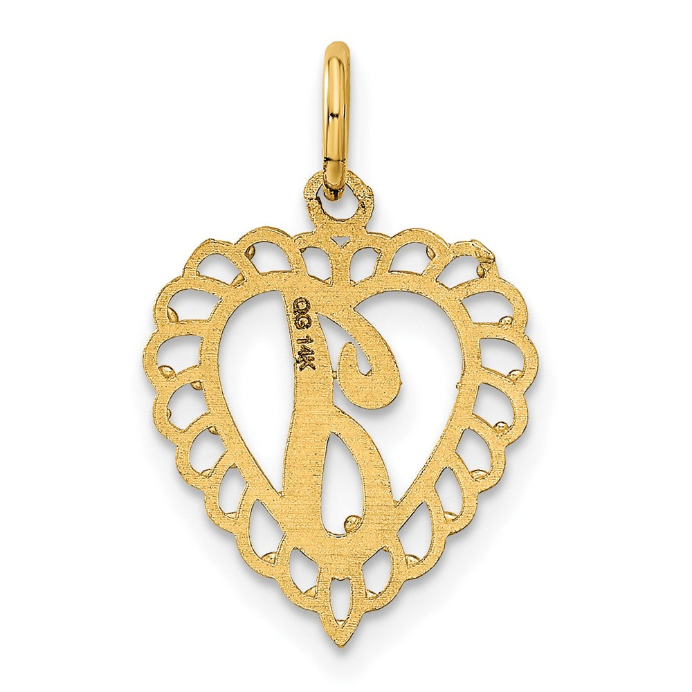 Alternate view of the 14k Yellow Gold, Grace Collection, Satin Heart Initial J Pendant, 15mm by The Black Bow Jewelry Co.