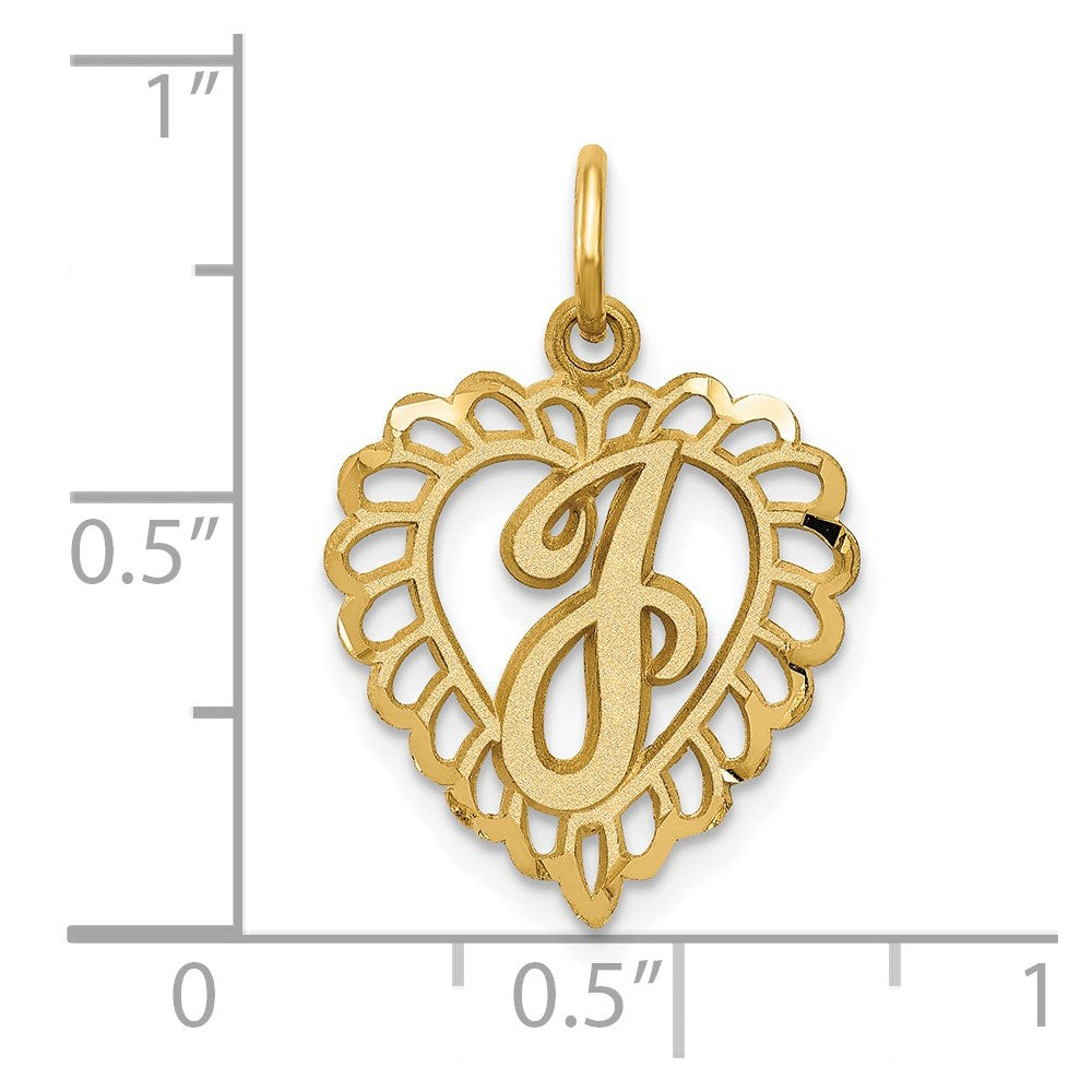 Alternate view of the 14k Yellow Gold, Grace Collection, Satin Heart Initial J Pendant, 15mm by The Black Bow Jewelry Co.