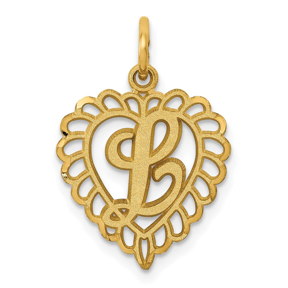 14k Yellow Gold, Grace Collection, Satin Heart Initial L Pendant, 15mm, Item P10425-L by The Black Bow Jewelry Co.