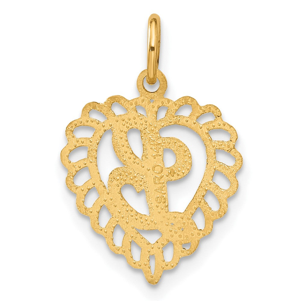 Alternate view of the 14k Yellow Gold, Grace Collection, Satin Heart Initial L Pendant, 15mm by The Black Bow Jewelry Co.