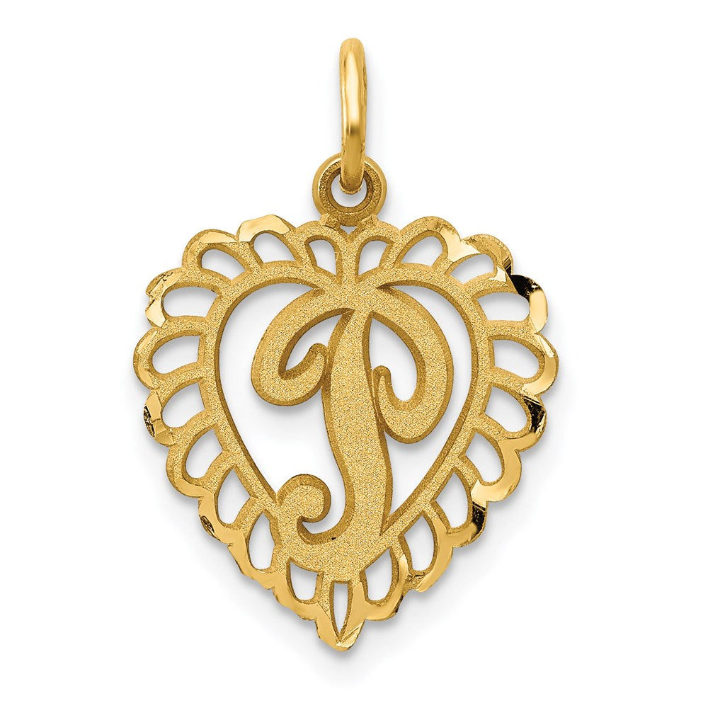 14k Yellow Gold, Grace Collection, Satin Heart Initial P Pendant, 15mm, Item P10425-P by The Black Bow Jewelry Co.