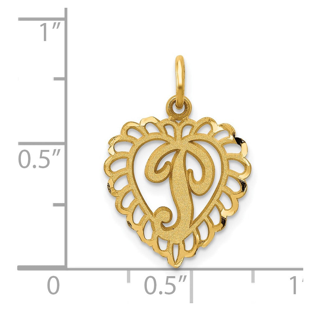 Alternate view of the 14k Yellow Gold, Grace Collection, Satin Heart Initial P Pendant, 15mm by The Black Bow Jewelry Co.