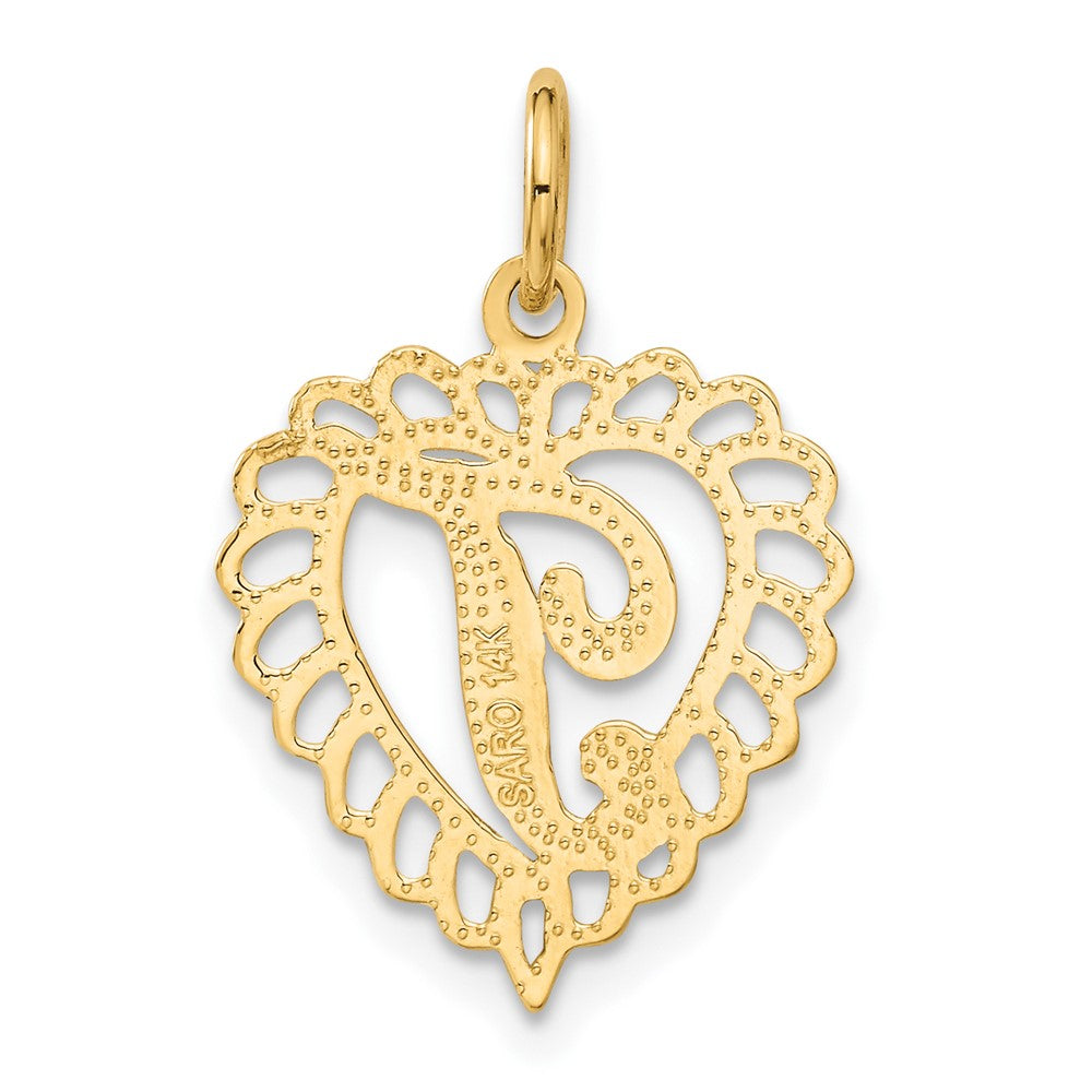 Alternate view of the 14k Yellow Gold, Grace Collection, Satin Heart Initial T Pendant, 15mm by The Black Bow Jewelry Co.