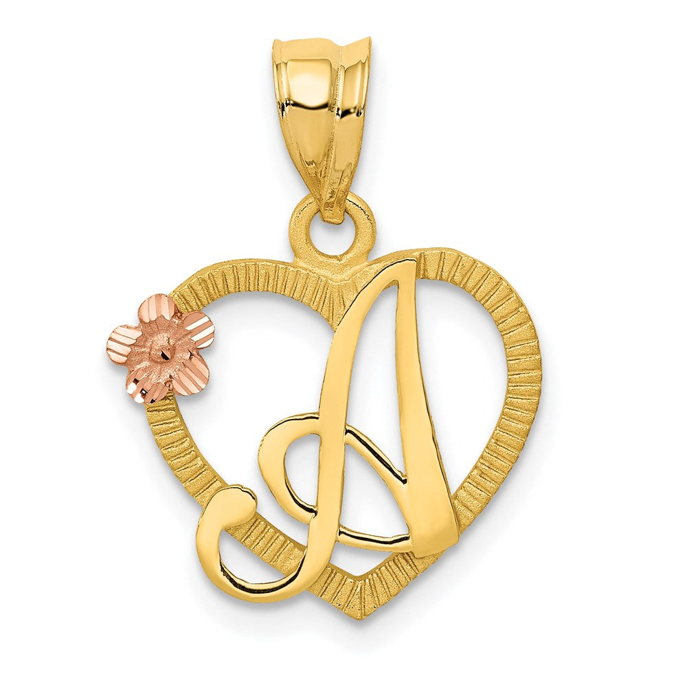 14k Two Tone Gold Grace Collection 15mm Heart Initial A Pendant, Item P10426-A by The Black Bow Jewelry Co.