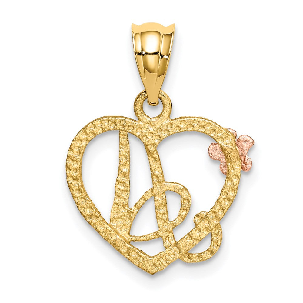 Alternate view of the 14k Two Tone Gold Grace Collection 15mm Heart Initial A Pendant by The Black Bow Jewelry Co.