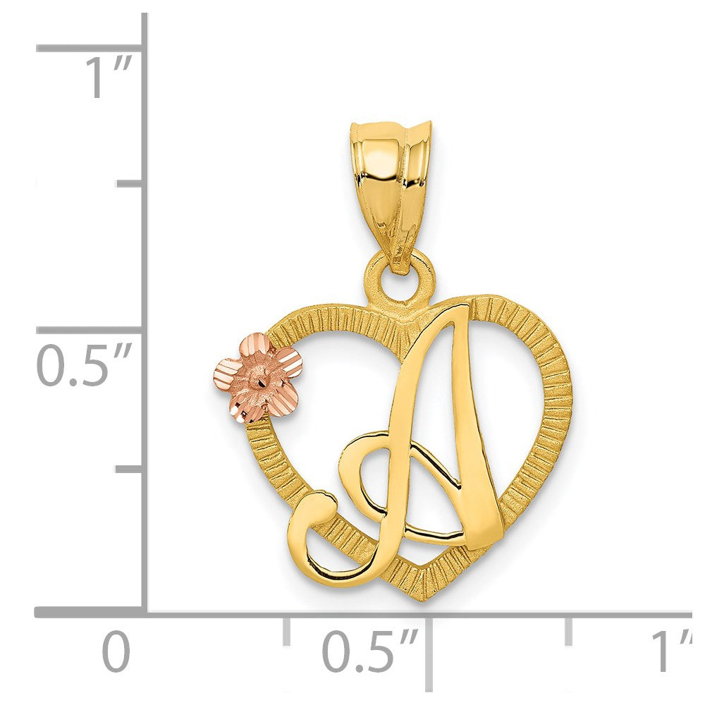 Alternate view of the 14k Two Tone Gold Grace Collection 15mm Heart Initial A Pendant by The Black Bow Jewelry Co.