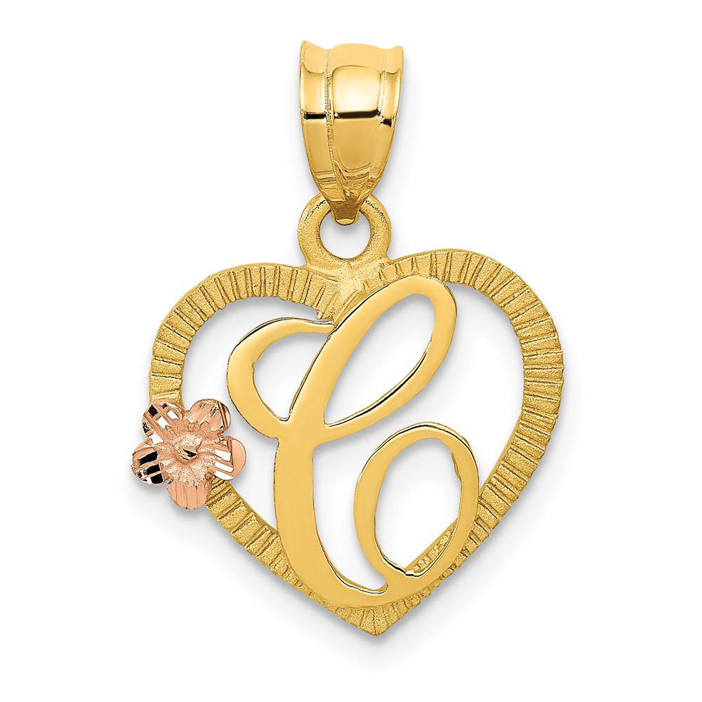 14k Two Tone Gold Grace Collection 15mm Heart Initial C Pendant, Item P10426-C by The Black Bow Jewelry Co.